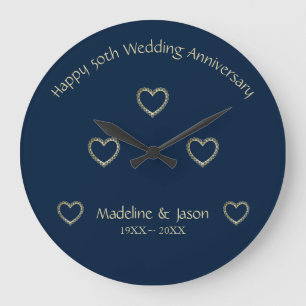 Relógio Grande Corações Florais Douradas