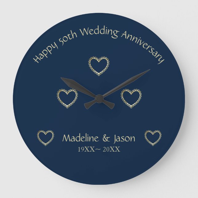 Relógio Grande Corações Florais Douradas (Frente)