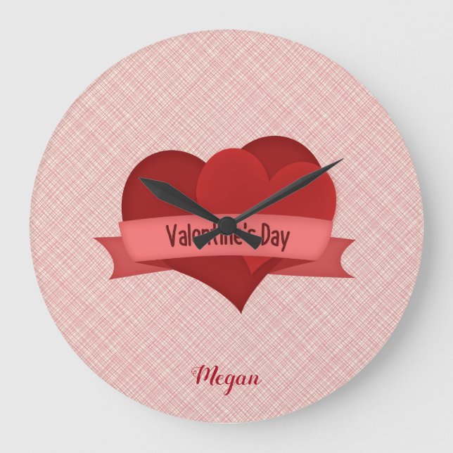 Relógio Grande Corações vermelhos monogramas (Frente)