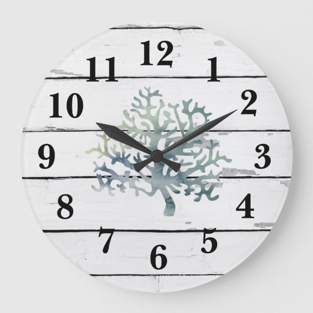 Relógio Grande Coral Reef Turquoise Beach Decor Rustc Shiplap (Frente)