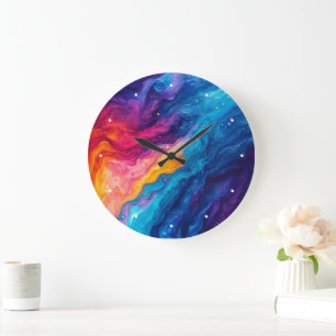 Relógio Grande Cores de tinta acrílica de arco-íris abstrato Arti