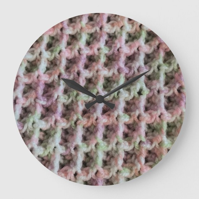 Relógio Grande Cores do bebê Waffle Stitch Design Wall Clock (Frente)