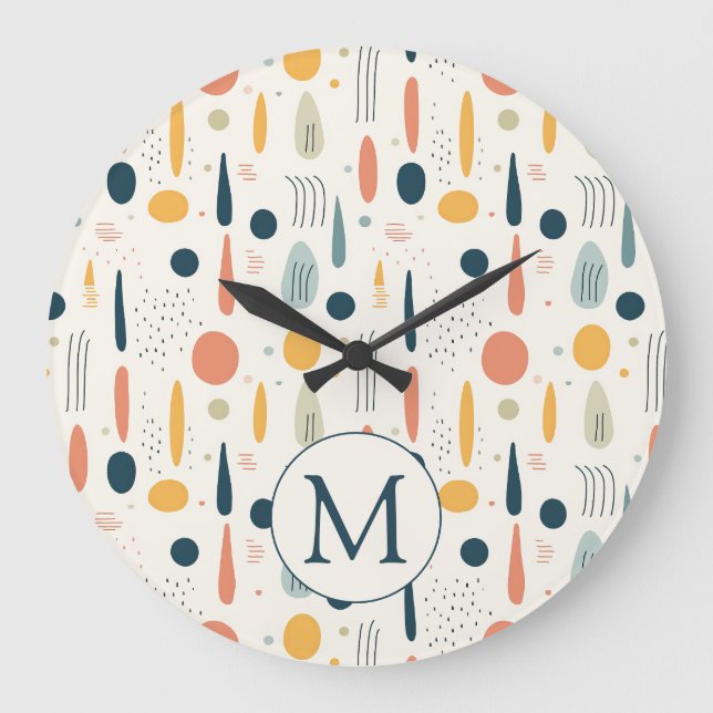 Relógio Grande Cores Pastel Boho Abstrato Minimal Personalizado (Frente)