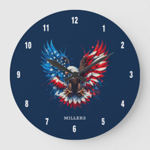 Relógio Grande Cores Patrióticas Personalizadas América Águia Neg