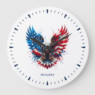 Relógio Grande Cores Patrióticas Personalizadas América Águia Neg