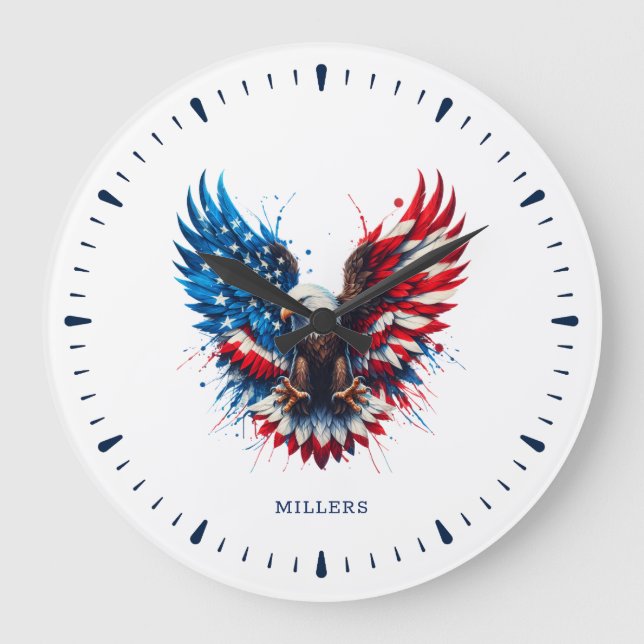 Relógio Grande Cores Patrióticas Personalizadas América Águia Neg (Frente)