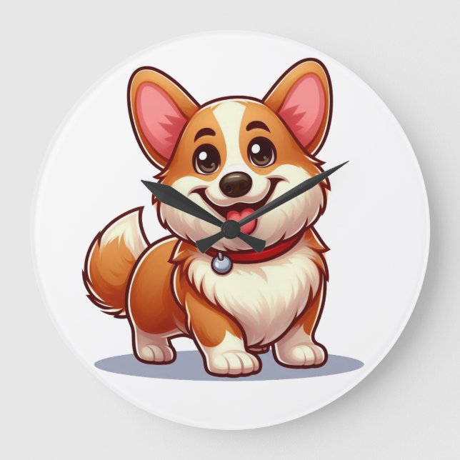 Relógio Grande Corgi de Desenho Animado (Frente)