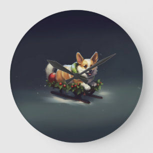 Relógio Grande Corgi Natal Inverno de Neve