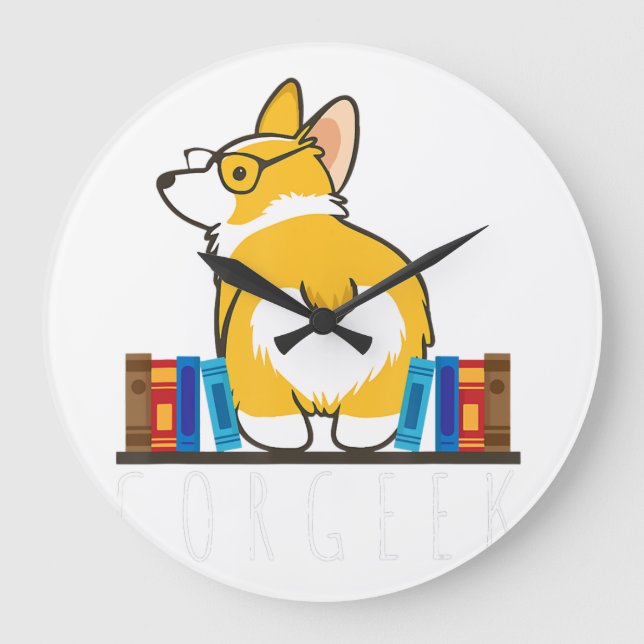 Relógio Grande Corgi - Nerd de Livro Engraçado Corgeek - Gift. Ca (Frente)