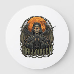 Relógio Grande Coroa de Asas de Demônio de Halloween Freira Lua L