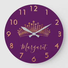 Relógio Grande Coroa de ouro roxo tiara, nome elegante