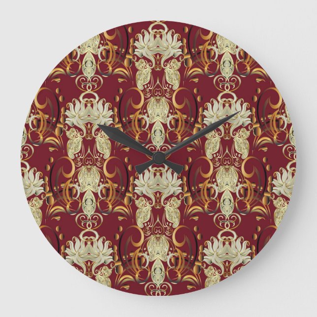 Relógio Grande Corpo floral vermelho-ouro, luxuoso da safra. (Frente)