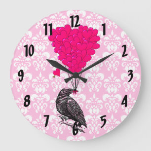 Relógio Grande Cortar e coração no damask rosa