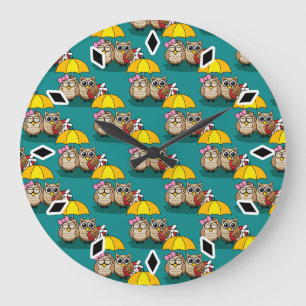 Relógio Grande Coruja-branca com guarda-chuva e caixa de chocolat