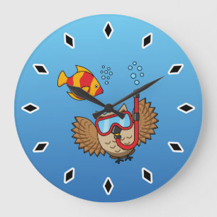 Relógio Grande Coruja com Máscara Snorkel e Peixes Tropicais