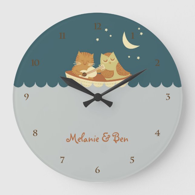 Relógio Grande Coruja e Pussycat (Azul marinho) (Frente)