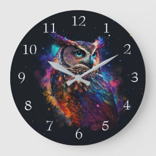Relógio Grande Coruja Espacial Colorida