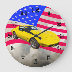 Relógio Grande Corvette Stingray 1975 Com Bandeira Americana