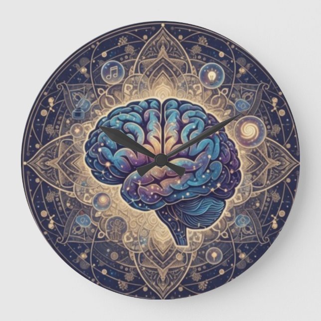 Relógio Grande Cosmic Mind Mandala – Abstract Brain Art (Frente)