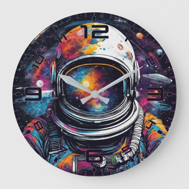 Relógio Grande Cosmic Voyager Astronaut Nebula Wall Clock (Frente)