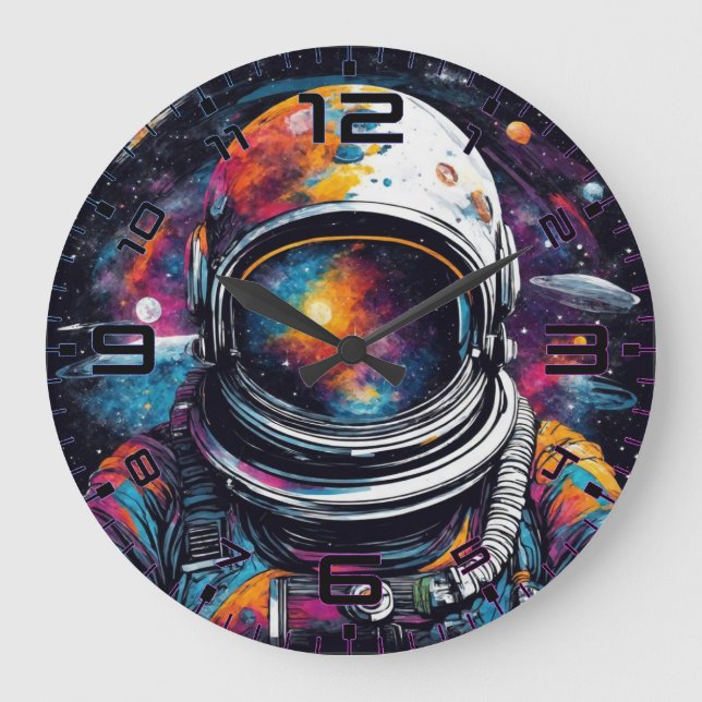 Relógio Grande Cosmic Voyager Astronaut Nebula Wall Clock (Frente)