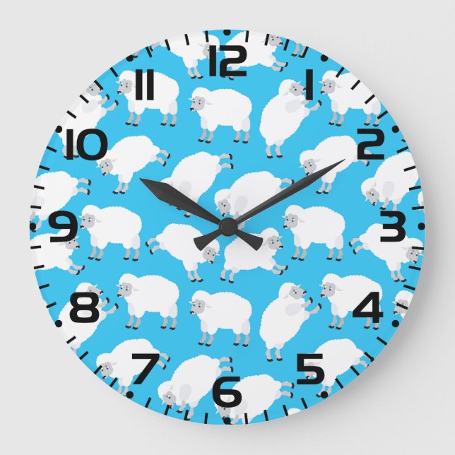 Relógio Grande Counting Sheep Blue Nursery Pattern (Frente)