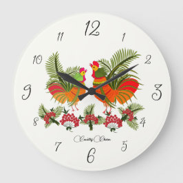 Relógio Grande Country Charm – Folk Rooster & Hen Wall Clock