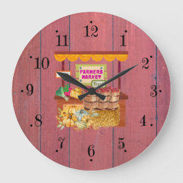 Relógio Grande Country Farmers Market Red Barn Wood Wall Clock