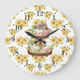 Relógio Grande Country Pumpkin And Sunflowers Wall Clock