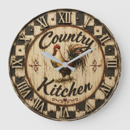 Relógio Grande Country Rooster Rustic Farmhouse Kitchen