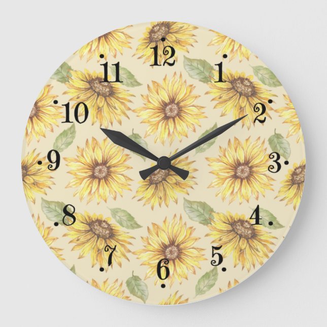 Relógio Grande Country Sunflower Meadow Design Wall Clock (Frente)