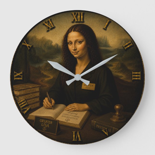 Relógio Grande Court Clerk Funny Mona Lisa (Frente)