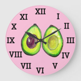 Relógio Grande Cozinha Avocado Comida de Aquarelas Saudáveis Vege