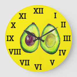 Relógio Grande Cozinha Avocado Comida de Aquarelas Saudáveis Vege