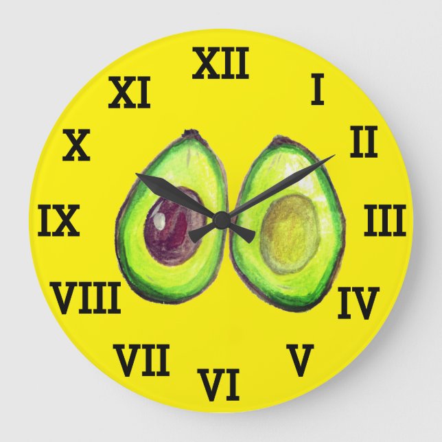 Relógio Grande Cozinha Avocado Comida de Aquarelas Saudáveis Vege (Frente)