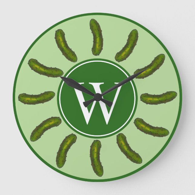 Relógio Grande Cozinha de picada de conserva verde-cochonilha (Frente)