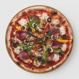 Relógio Grande Cozinha de Pizzaria italiana ou restaurante redond