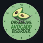 Relógio Grande Cozinha Engraçada do Lover<br><div class="desc">Se você tem um distúrbio obsessivo do abacate,  você tem que ter este hilário relógio verde do abacate para sua cozinha ou restaurante. Prepare guacamole ao lado de uma decoração na parede de humor comida.</div>