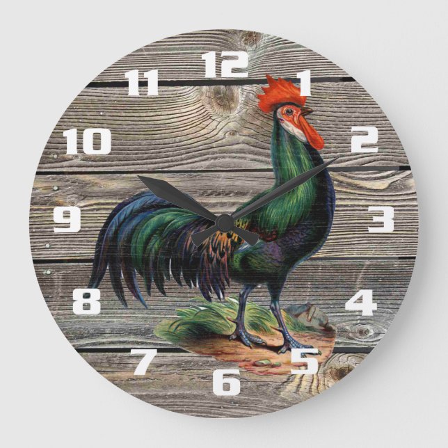 Relógio Grande Cozinha Rustic Country Rooster (Frente)