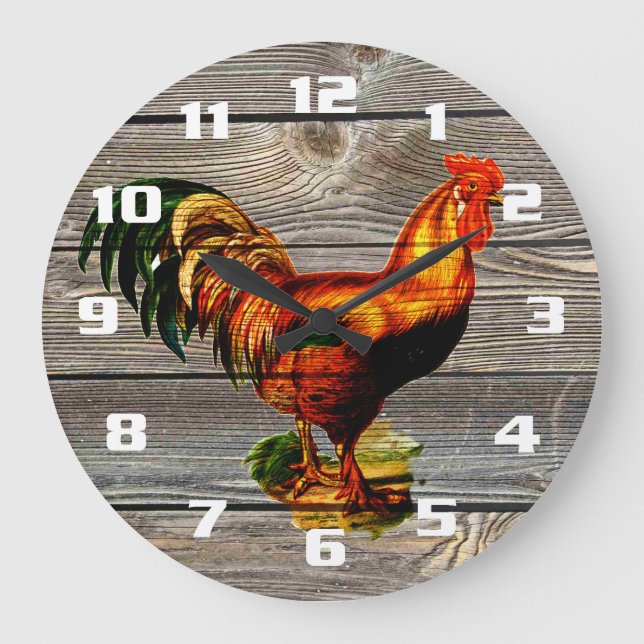 Relógio Grande Cozinha Rustic Country Rooster (Frente)