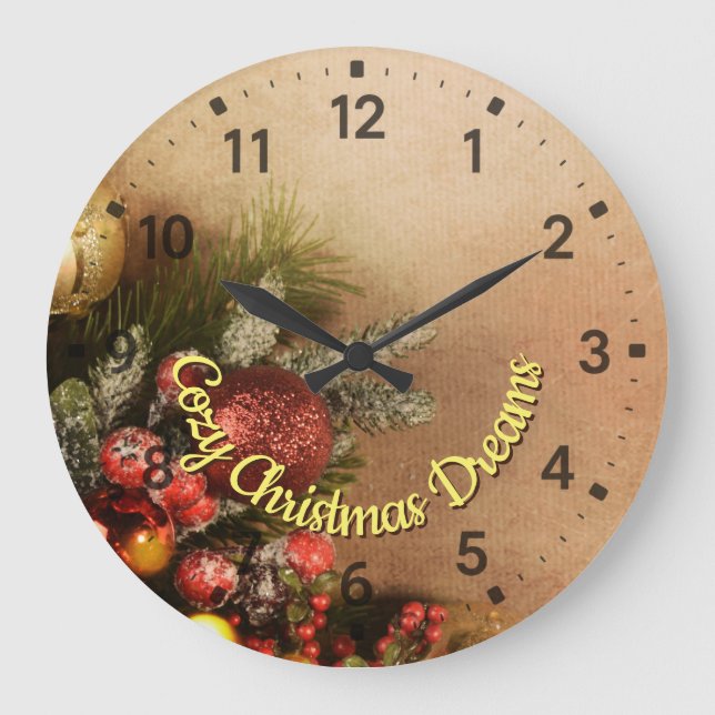 Relógio Grande Cozy Christmas Dreams Wall Clock | Holiday Wall  (Frente)