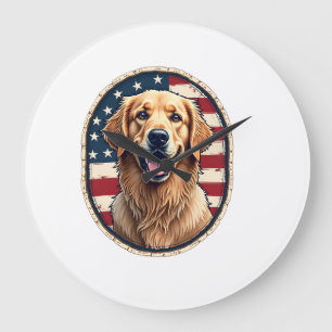 Relógio Grande Crachá Patriótico do Golden Retriever Camiseta Vin