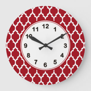 Relógio Grande Cranberry Red White Quatrefoil Marroquino Padrão 