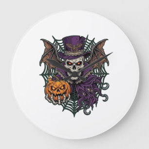 Relógio Grande Cráneo de Halloween Sombrero Alto Alas de Murciéla