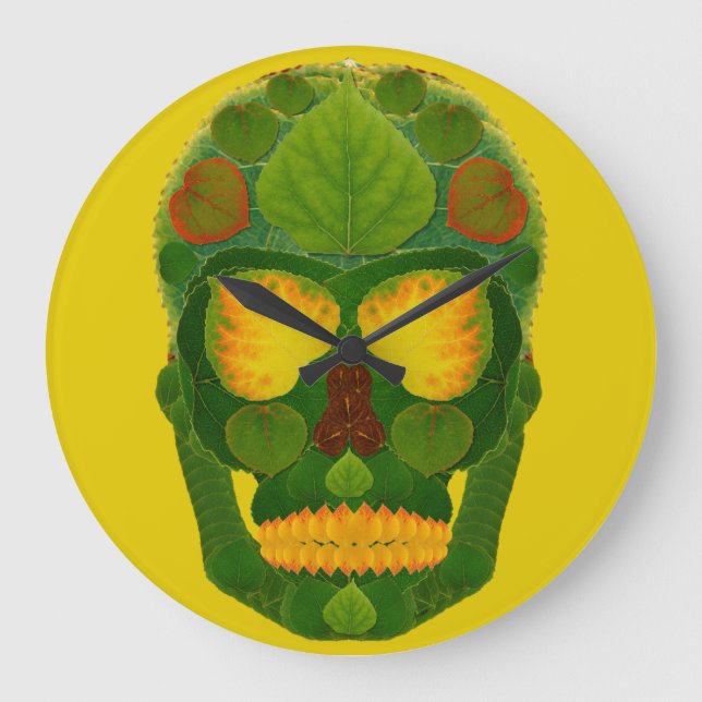 Relógio Grande Crânio de Folha de Aspen 9 (Frente)