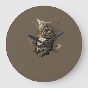 Relógio Grande Crânio de Peixe Pré-Histórico Arte Sombria Grunge