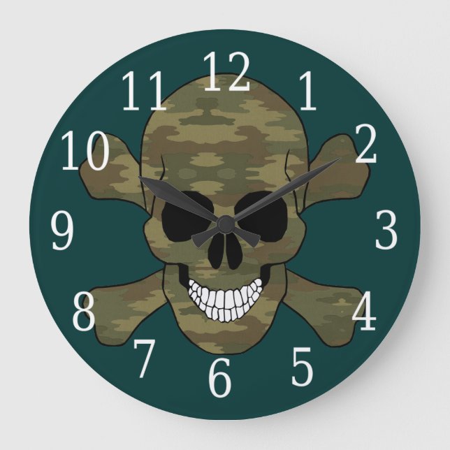 Relógio Grande Crânio E Crossbones De Camuflagem (Frente)