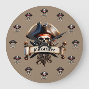 Relógio Grande Cránios de Pirata Personalizados