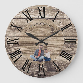 Relógio Grande Create Your Own Photo Rustic Wood Clock
