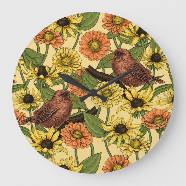 Relógio Grande Crenças e flores em amarelo pálido (Frente)